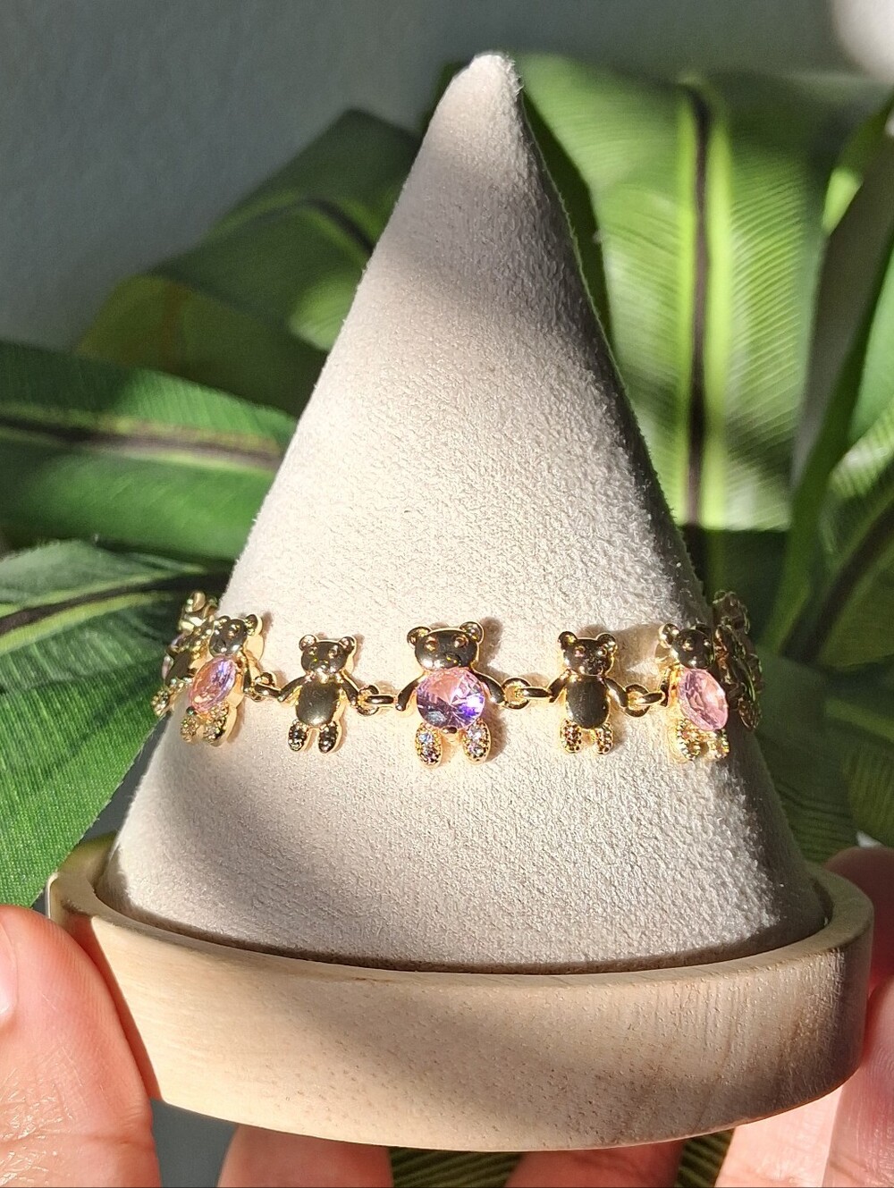 Gold With Pink Stones Teddy Tennis Bracelet
